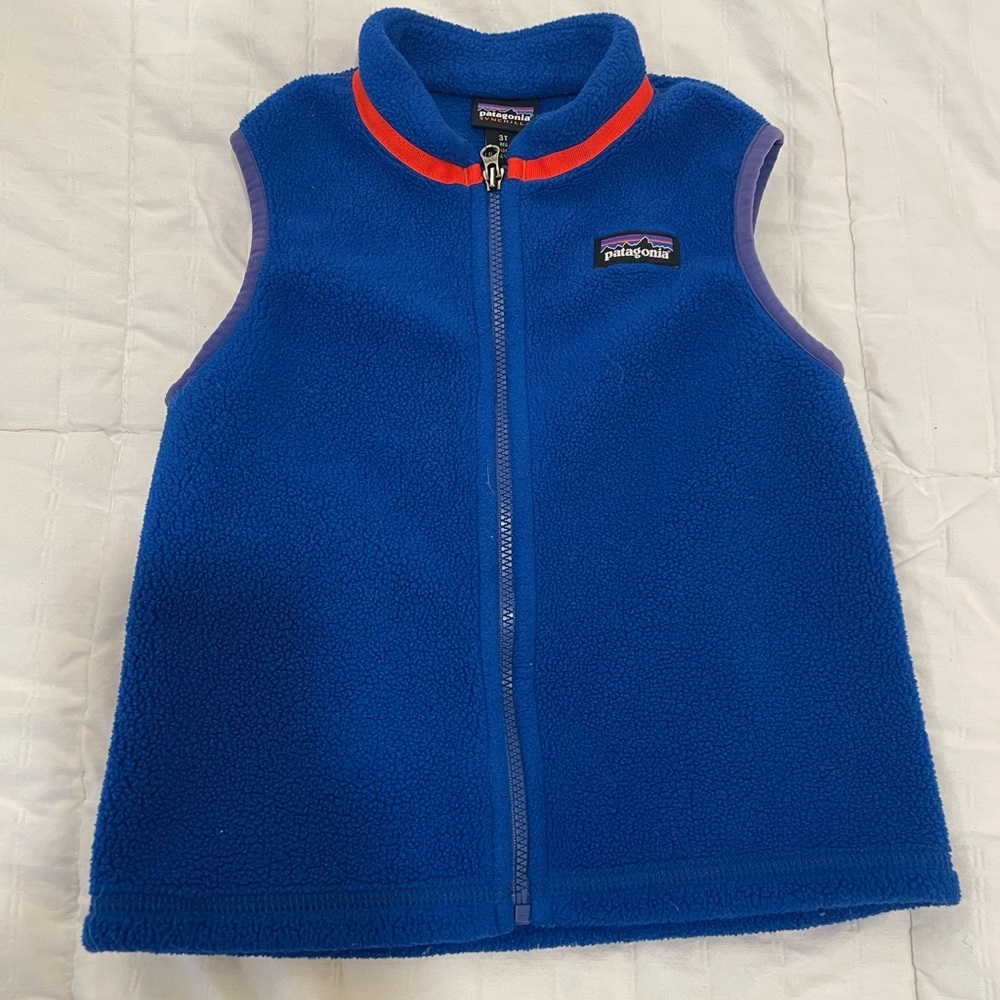 Patagonia Kids Blue Fleece Vest with Red Trim